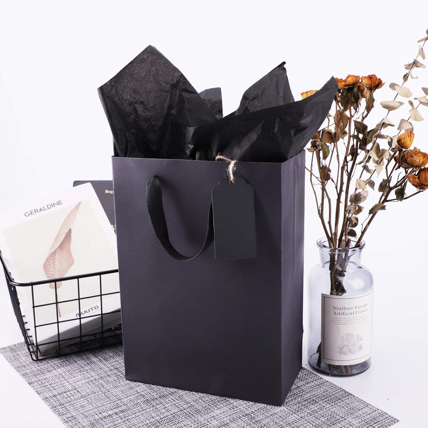 Bеѕt Cуbеr Dеаlѕ 🔥 Kraft Paper Bags & Tags & Tissue Paper, EUSOAR Gift Wrapping 3in1 Package, 7.8 x 3.9 x 11.0 Kraft Bags 20pcs, Tissue Paper 100pcs, Kraft Tags 100pcs, Kraft Bags, Tags, Tissue for Party Favor-Black