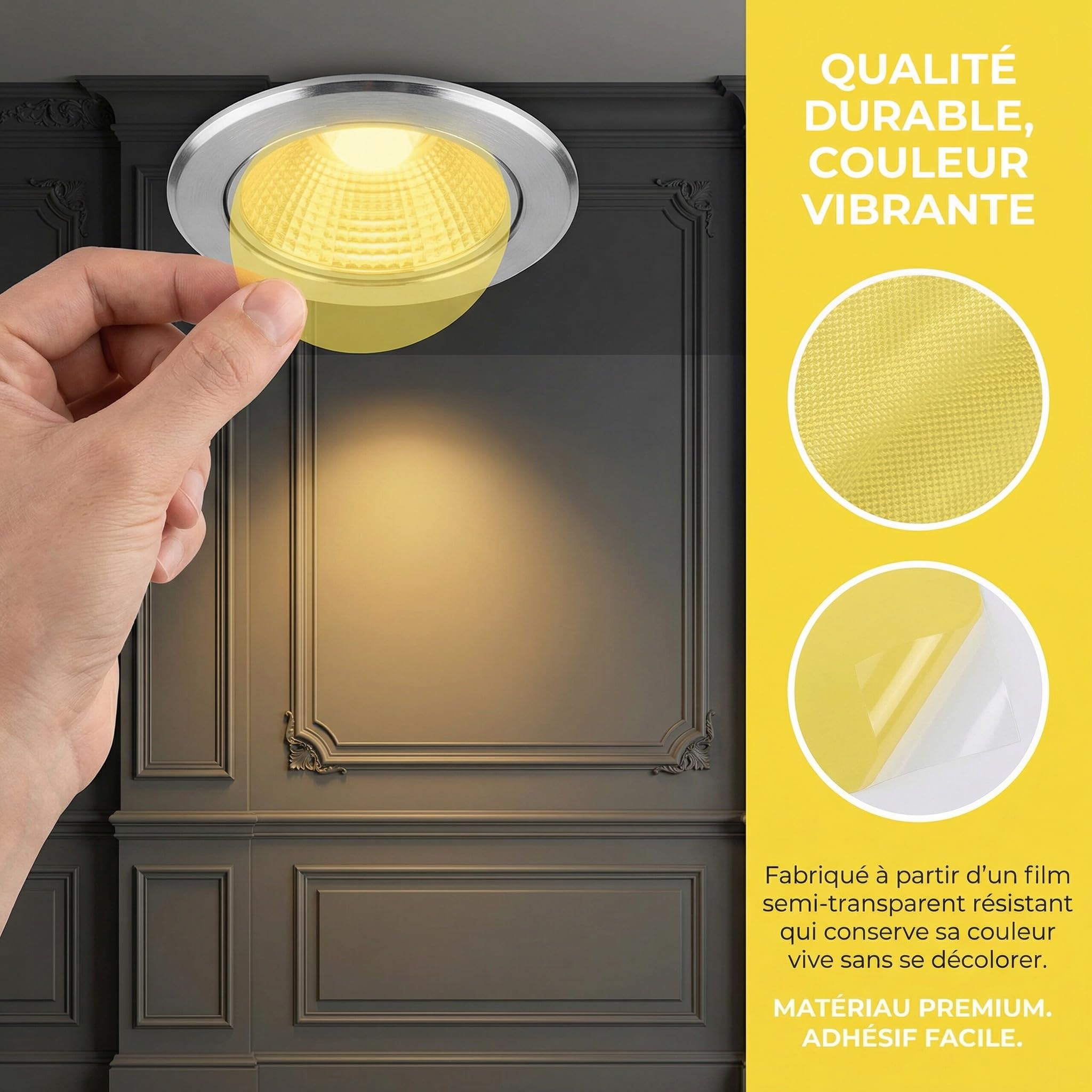 TOYANDONA Lot de 20 autocollants en gel jaune pour éclairage, film diffuseur à intensité variable autocollant, filtres de couleur chaude 50 mm pour éclairage vidéo LED et projecteur de plafond