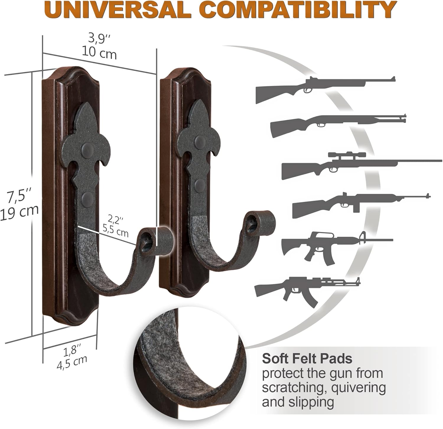 TESLYAR Gun Rack for Wall – Horizontal Gun Wall Mount with Metal Hooks – Rifle Rack Wall Mount – Shotgun Wall Mount – Wood Gun Holder for Wall Display – Stylish Indoor Gun Racks