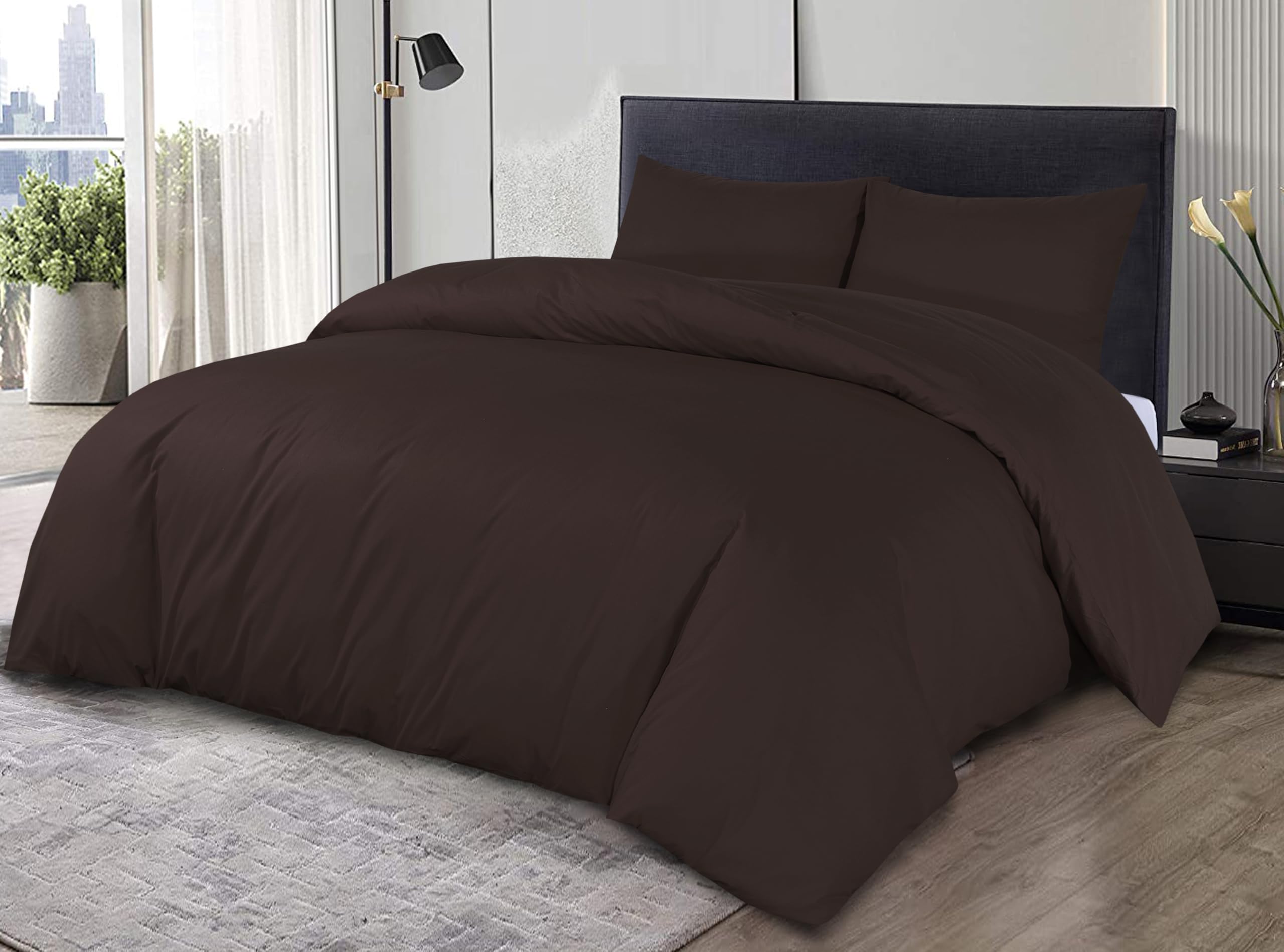 Sapphire Collection 100% Egyptian Cotton 200 Thread Count Duvet Cover With Pillow Case Bedding Set (Chocolate, King)