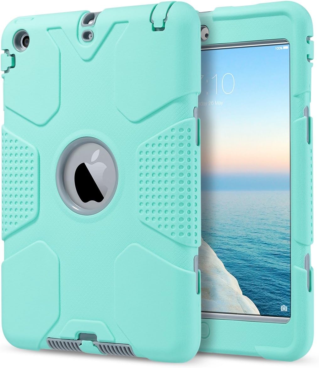 ULAK iPad Mini 2 Case,iPad Mini 3 Case,iPad Mini Retina Case, Anti-Slip Shock-Absorption Silicone High Impact Resistant Hybrid Three Layer Protective Case Cover with Separate Kickstand Mint Green
