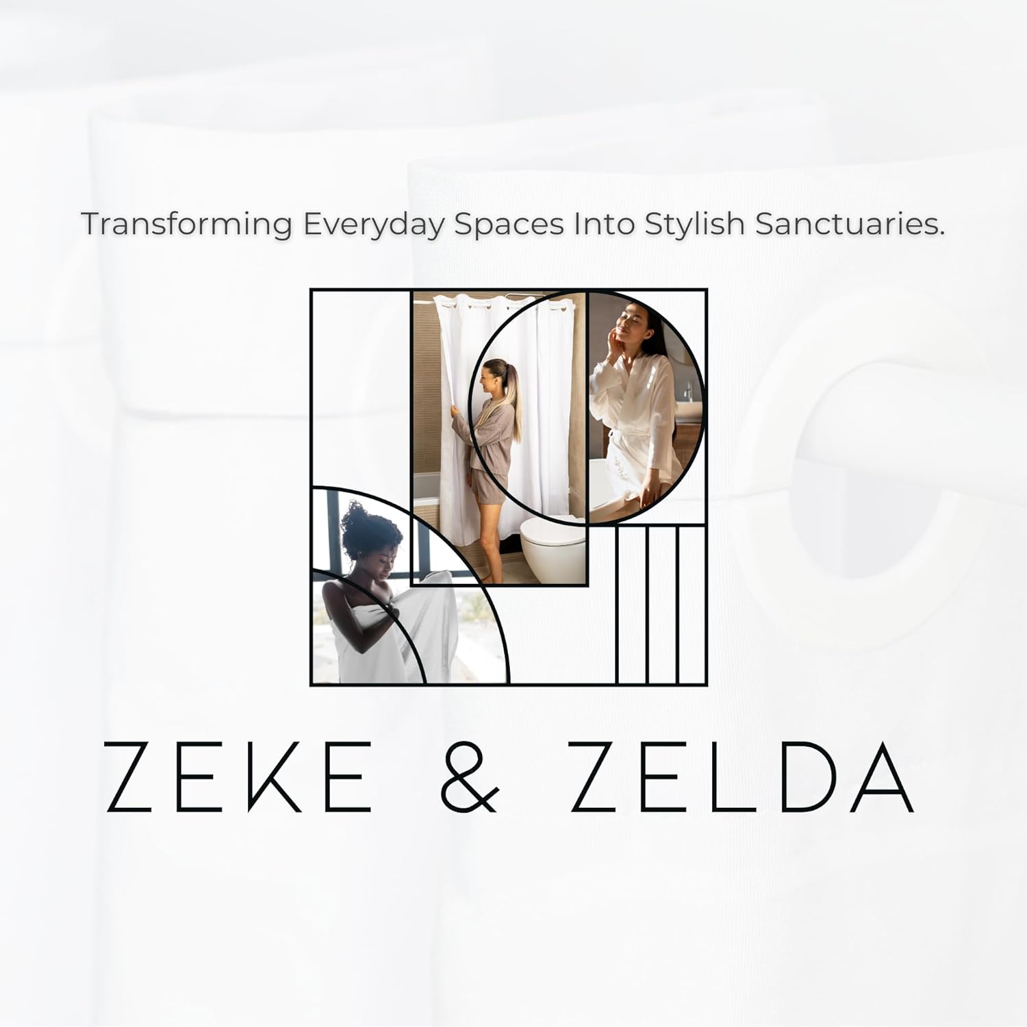 ZEKE & Zelda Hotel Shower Curtain with Snap-On Reusable Washable Liner – Extra Long 71x77 Heavy Duty 230GSM Fabric Hookless Design – Water Resistant Full Length Bathroom Curtain (White)