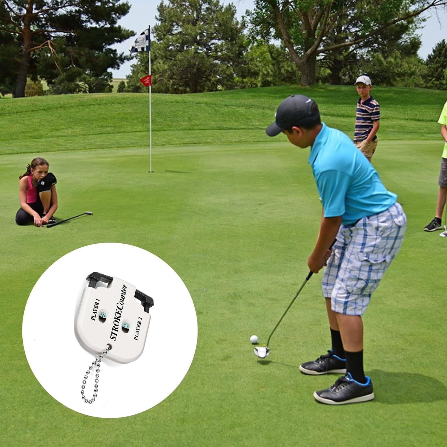 Indicadores de puntuación de golf contador de golpes 2 jugadores portátil