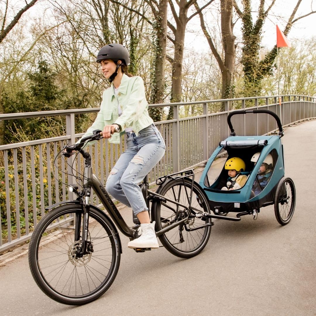 hauck 2in1 Fahrradanhänger Dryk Duo Set inkl. Baby Lounger | Zwillingsanhänger und Kinderwagen für 2 Kinder | faltbar & gefedert, XL Luftreifen