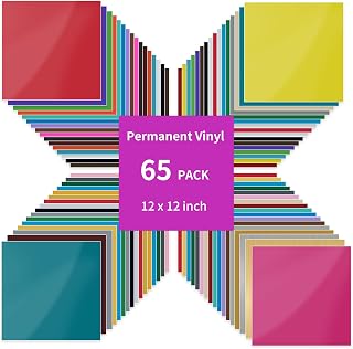 Permanent Vinyl for Cricut - 65 Pack Adhesive Vinyl Bundle for Silhouette, Cameo Cutters, Signs, Scrapbooking, Craft, Die Cutters