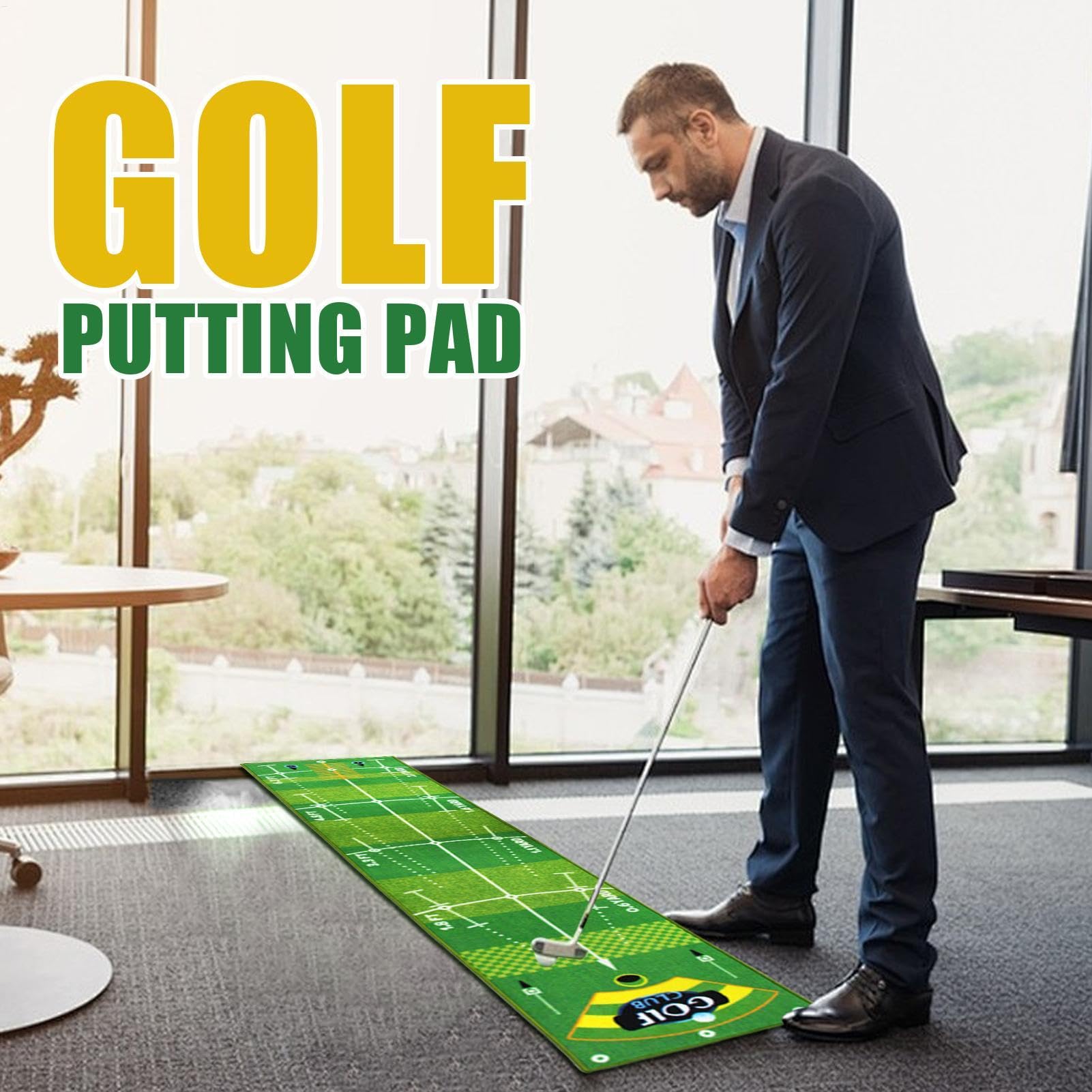 Tapete verde de golf de 1 x 8 pies, almohadilla deportiva con parte inferior antideslizante para golfistas, hombres y mujeres, mejora tus habilidades de putting