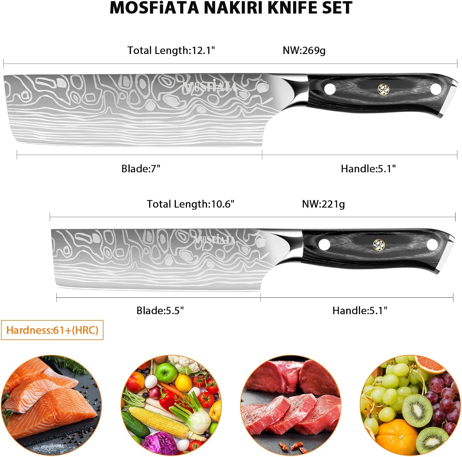 MOSFiATA Nakiri Kitchen Knife, 7”&5.5" Chef Knife Set, Ultra Sharp German Stainless Steel Cleaver Cooking Knife with Ergonomic Handle Gift Box - Image 2