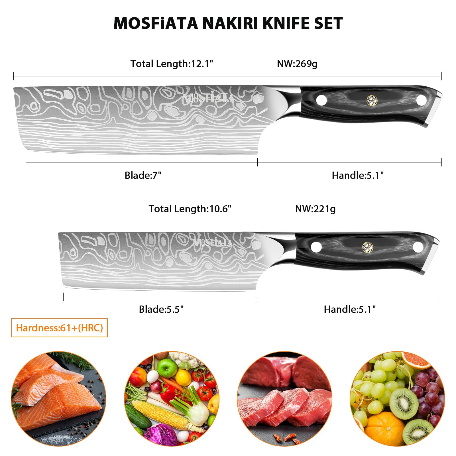 MOSFiATA Nakiri zestaw noży 7 cali i 5,5 cala - stal EN.4116