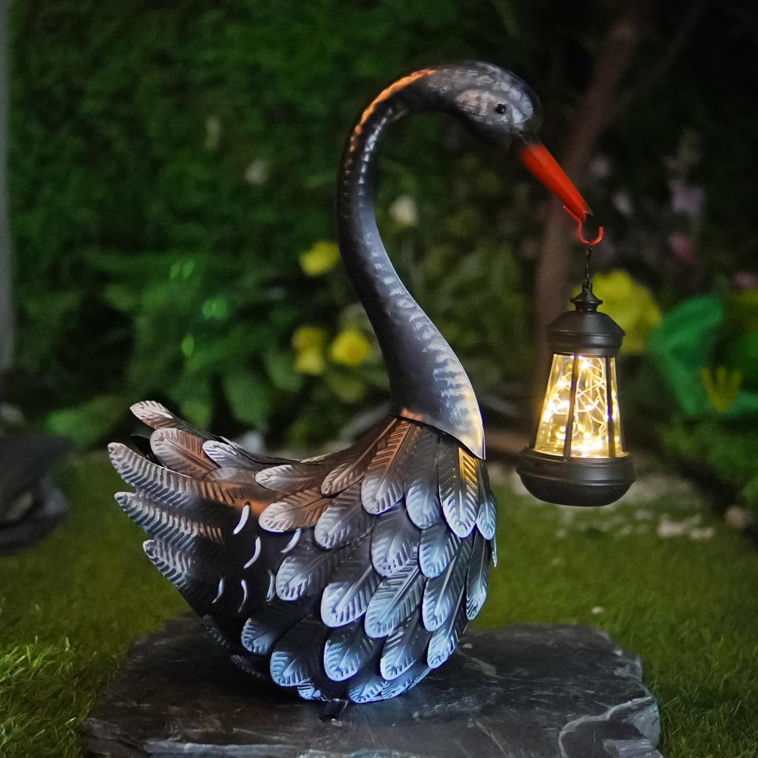 HONGLAND Black Swan Solar Garden Statue Outdoor Decor Bird Decor Lawn Ornament for Backyard Patio Porch Poolside