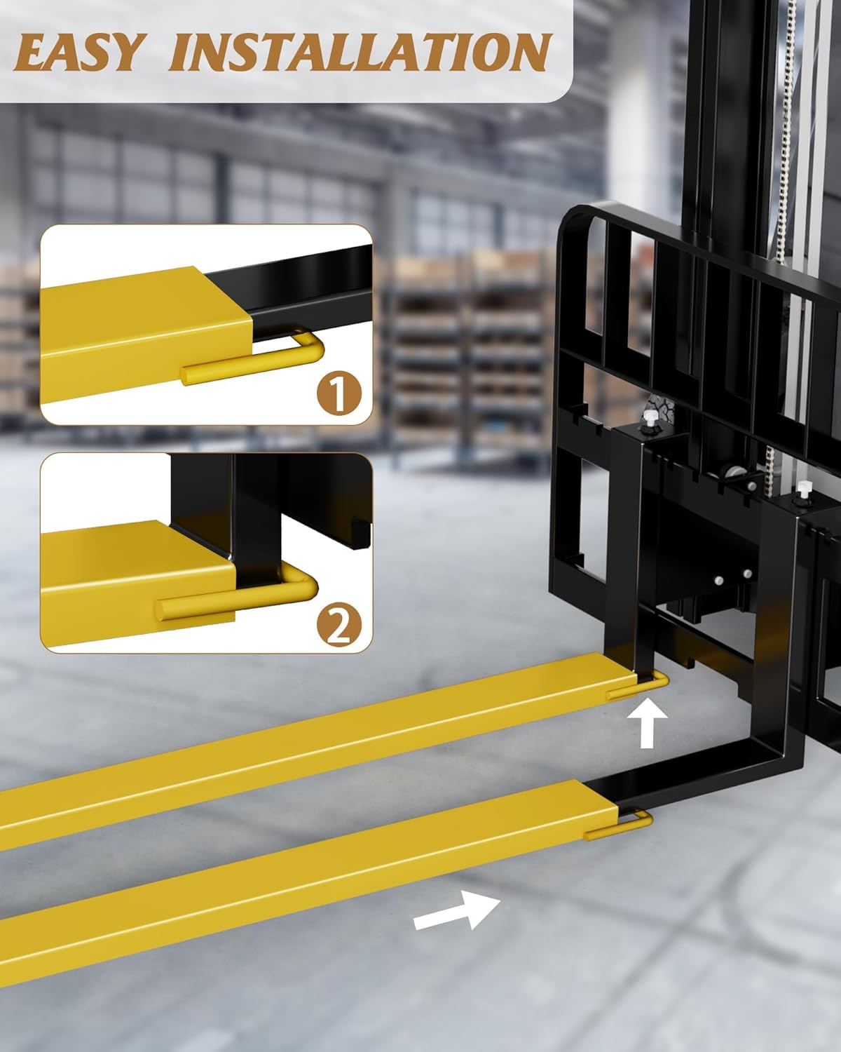 Pallet Forklift Extensions 60 in Length 5.5 in Width, Heavy Duty Steel Pallet Fork Extension, 1 Pair Fork Extensions for Forklifts, Yellow