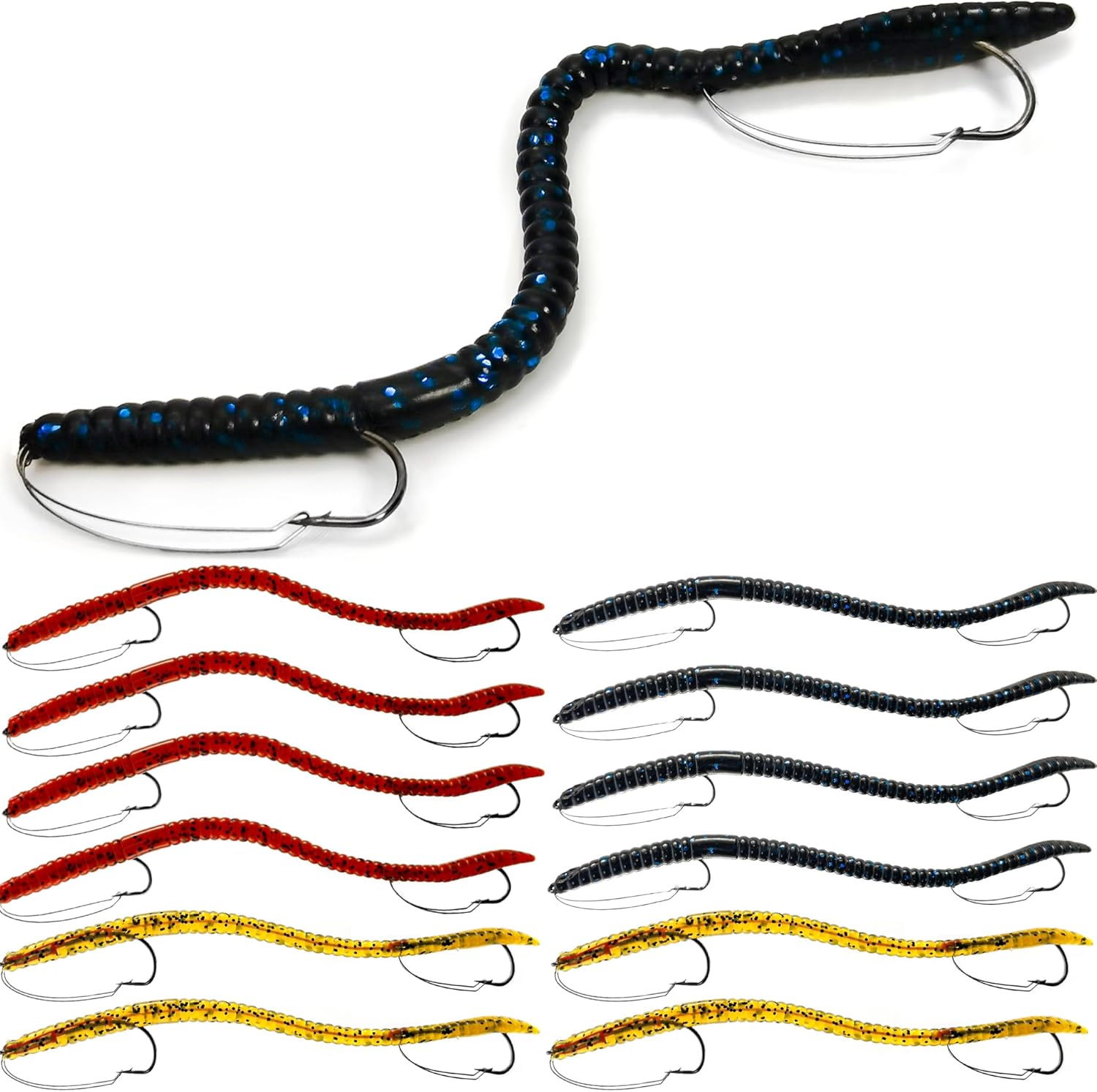 Fishing Lures Bass Lures, Weedless Pre Rigged Bionic Sinking Bass Fishing Lure Soft Plastic Swimbaits for Trout, Walleye, Crappie, Fishing Worm Swim Baits Minnows for Saltwater Freshwater