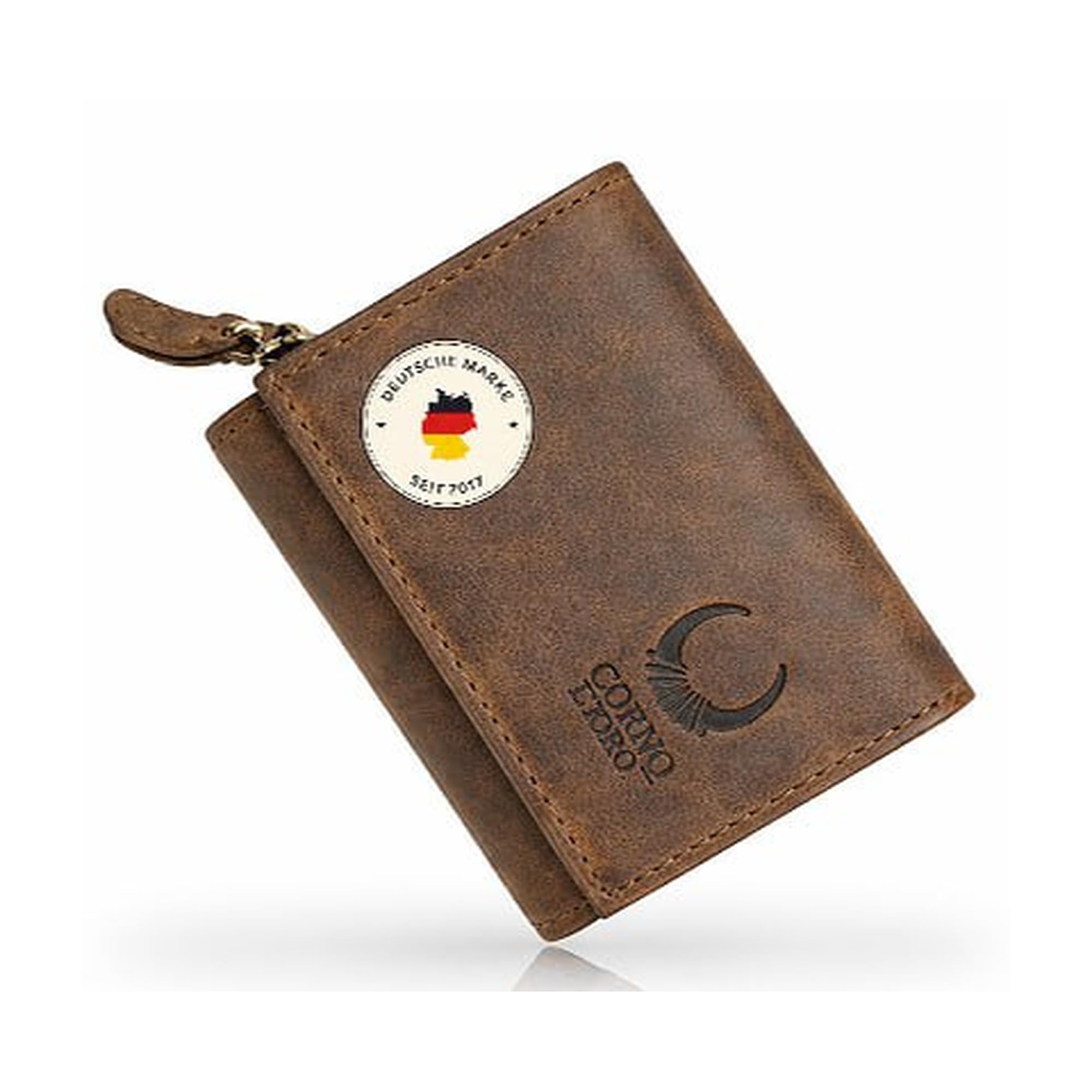 Corno d´Oro Handmade Kleines Portemonnaie Damen Leder I Mini Geldbörse Damen mit RFID Blocker und Münzfach I Geldbeutel für 5 Karten im Geschenkbox