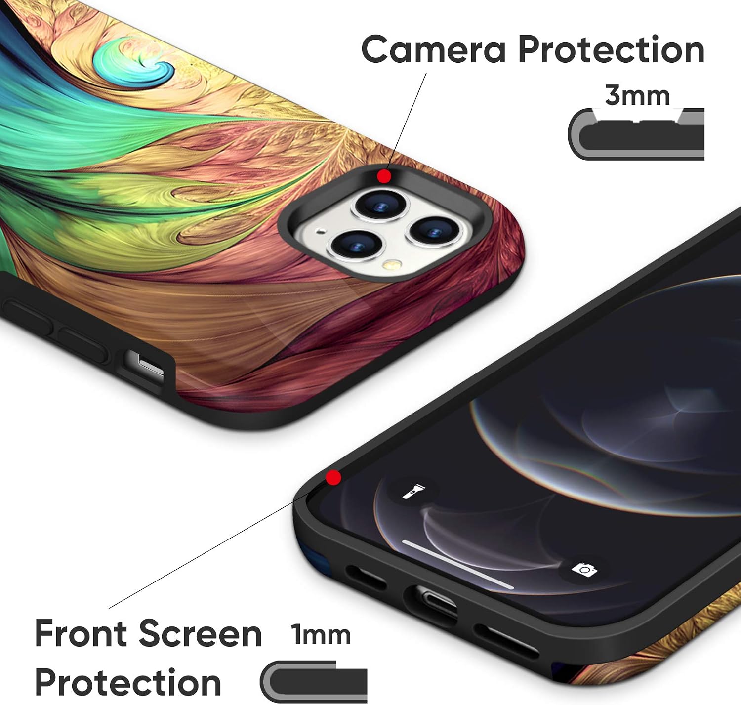 for iPhone 12 Pro Max Case, Hard PC Black Back + Soft Silicone Rubber Protective Cover for Men & Women, Full-Body Protective Anti-Drop Shockproof Cases for iPhone 12 Pro Max (Peacock)