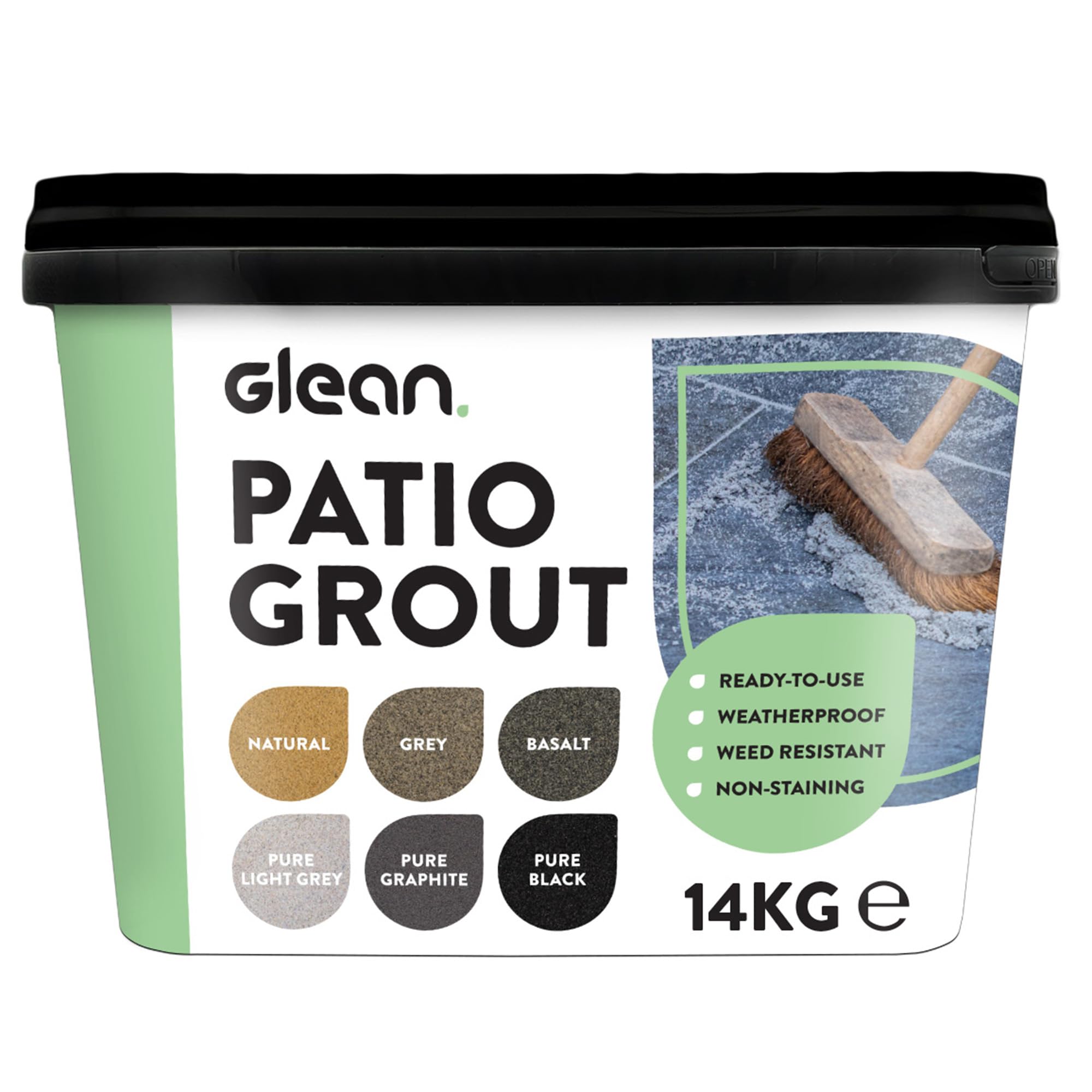 GLEAN Patio Grout | PURE BLACK | 15kg - 20m² Coverage | Jointing Compound | Brush In Patio Grout For Paving Patios & Block Paving | Self Setting All Weather Application | Ready Mixed