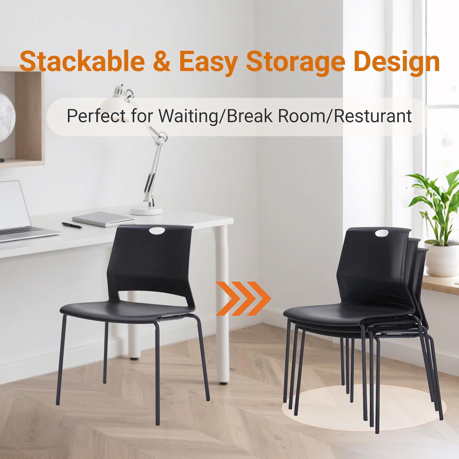 Sidanli Black Stacking Chairs Set of 4, Plastic Stackable Chair for Office Conference Waiting Break Room