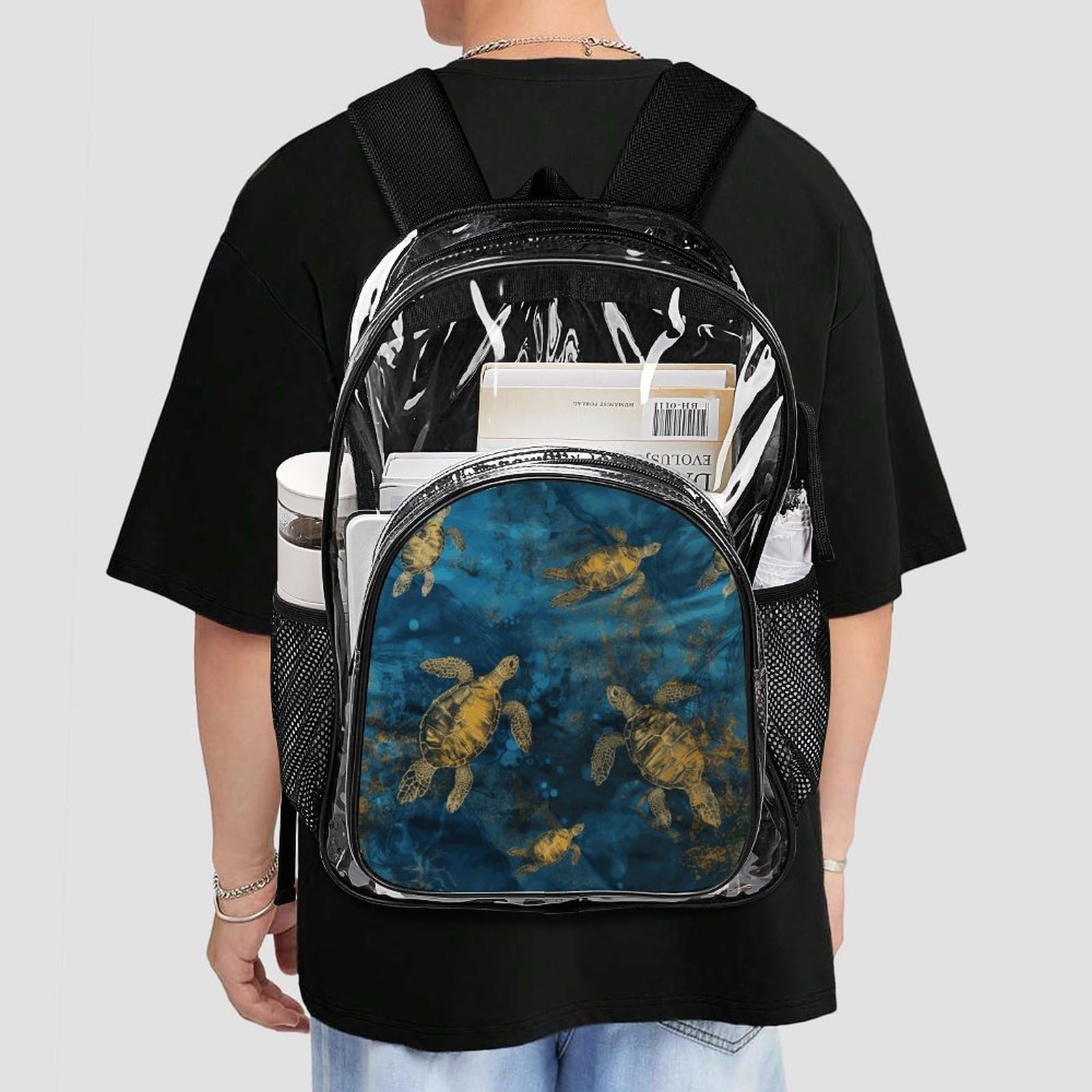 Sea Turtle1 transparenter Rucksack, groß, transparent, PVC, Büchertasche für Sicherheit, Arbeit, Reisen, Stadion
