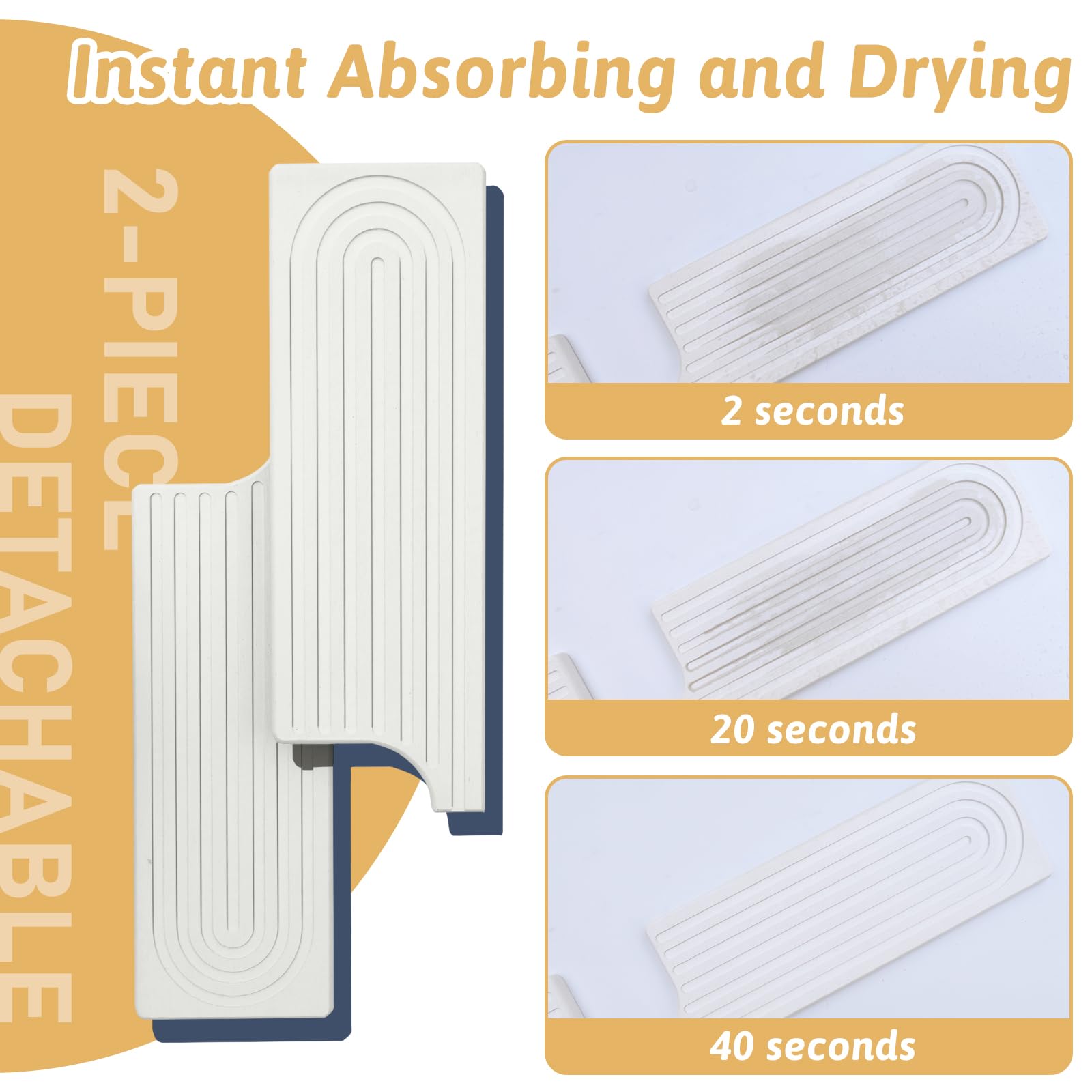 U Shape Sink Draining Mat Behind Faucet, Super Absorbent Diatomite Fast Drying Stone, Quick Drying Splash Guard, Prevents Moisture Buildup, Around Faucet Drip Mat for Kitchen Bathroom Counter, White — Amazon image 5
