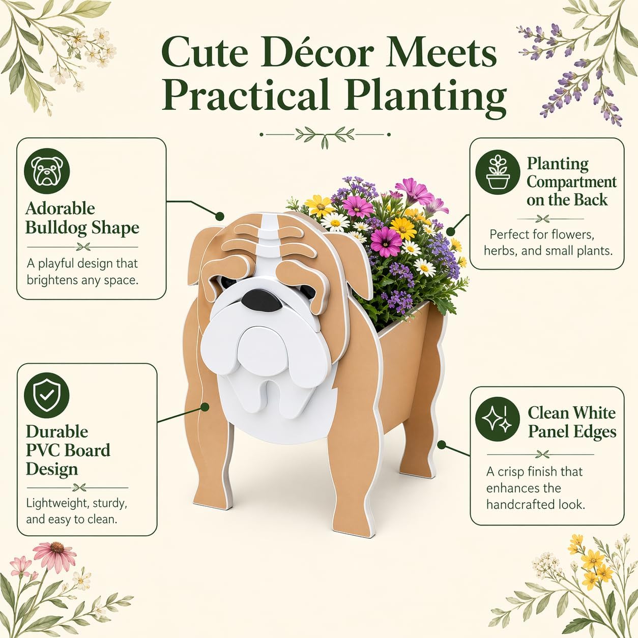 Small English Bulldog Planter Plant Pots, Animal Shaped Planter Pot, Premium Garden Succulent Plant Pots Cute Dog Design, Storage Container Dog Planters for IndoorPlants 9.8 x 6.3 inch image 3