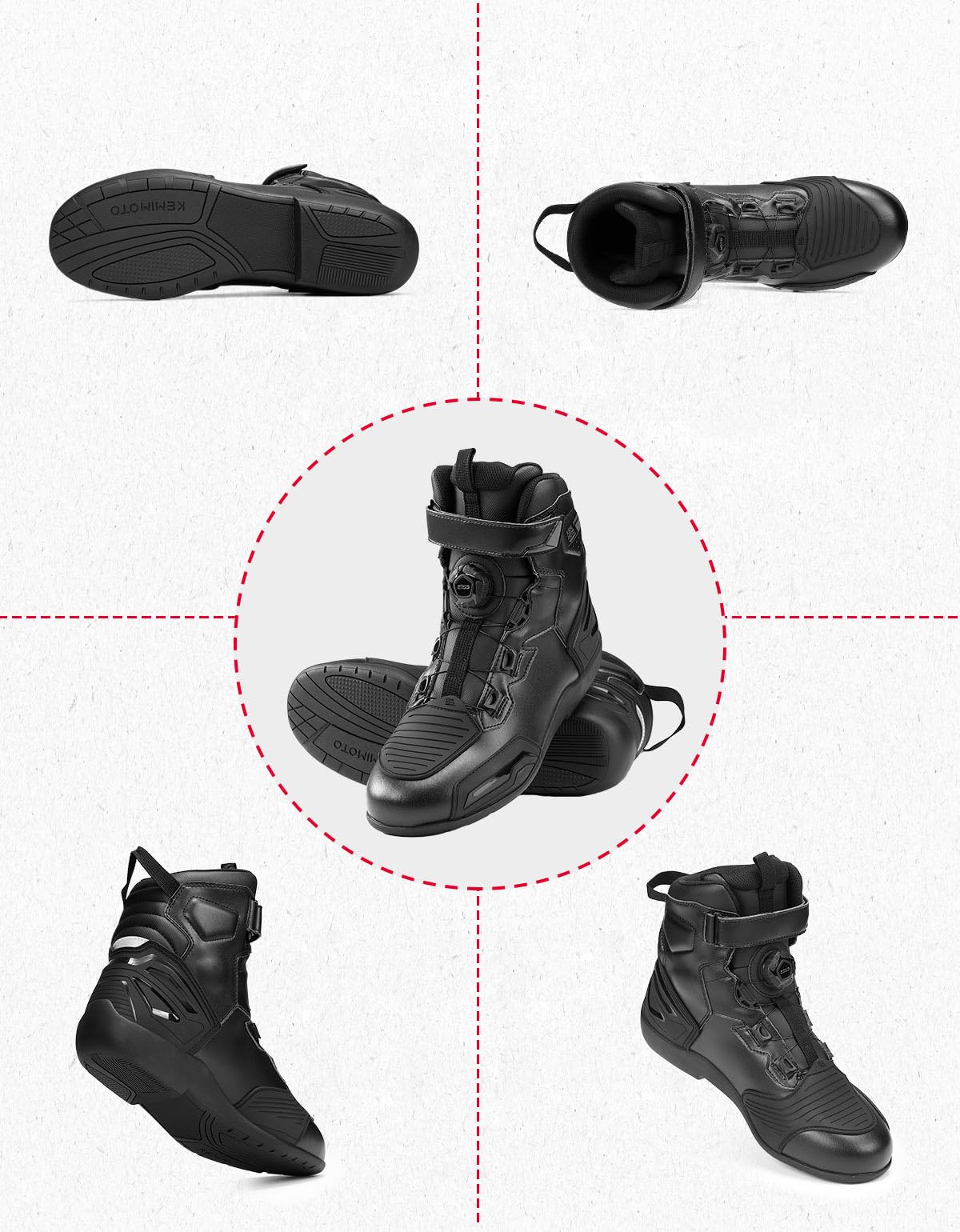 KEMIMOTO Scarpe Moto Uomo, Stivali Moto Uomo Impermabile Traspirante con Scarpa ATOP, Antiscivolo Scarpe da Equitazione Stradale con Supporto alla Caviglia