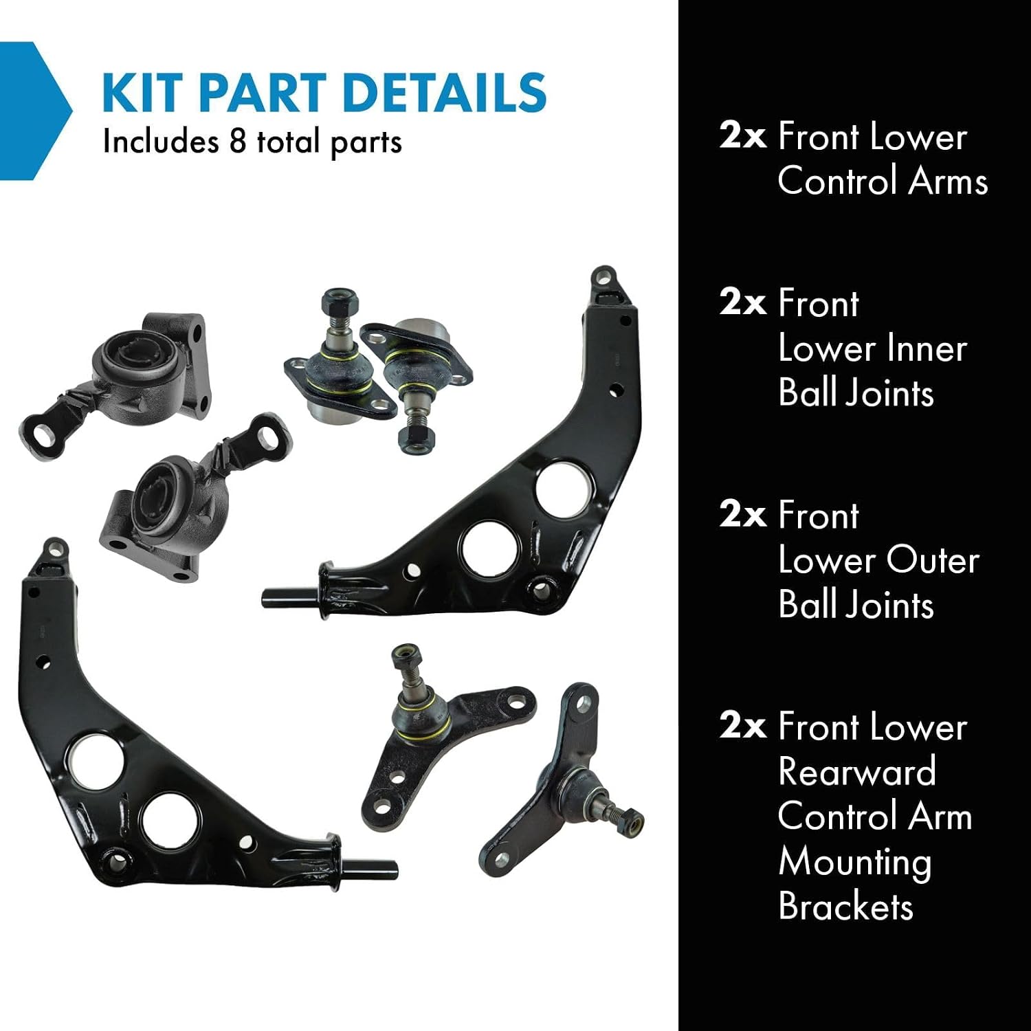 TRQ Front Suspension Kit Ball Joint Control Arm Control Arm Mounting Bracket Compatible with 2002-2008 Mini Cooper