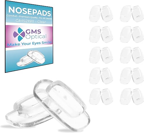 GMS Optical Silicona suave de alta calidad, almohadillas de nariz rectangulares (deslizanteempujar), 0.433 in (10 pares, rectangulares,