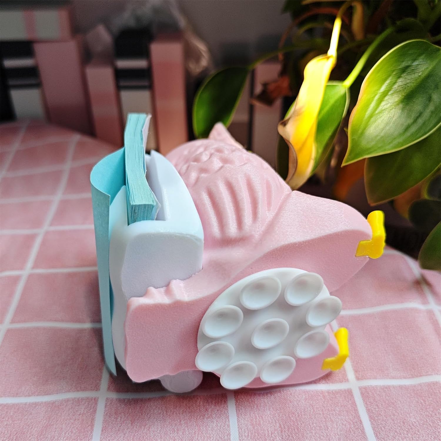 Owl Sticky Note Dispenser Cute - Rotating Animal Pop-up Note Holder with Pen Holder for Pink Office Supplies, 3x3 In, C40