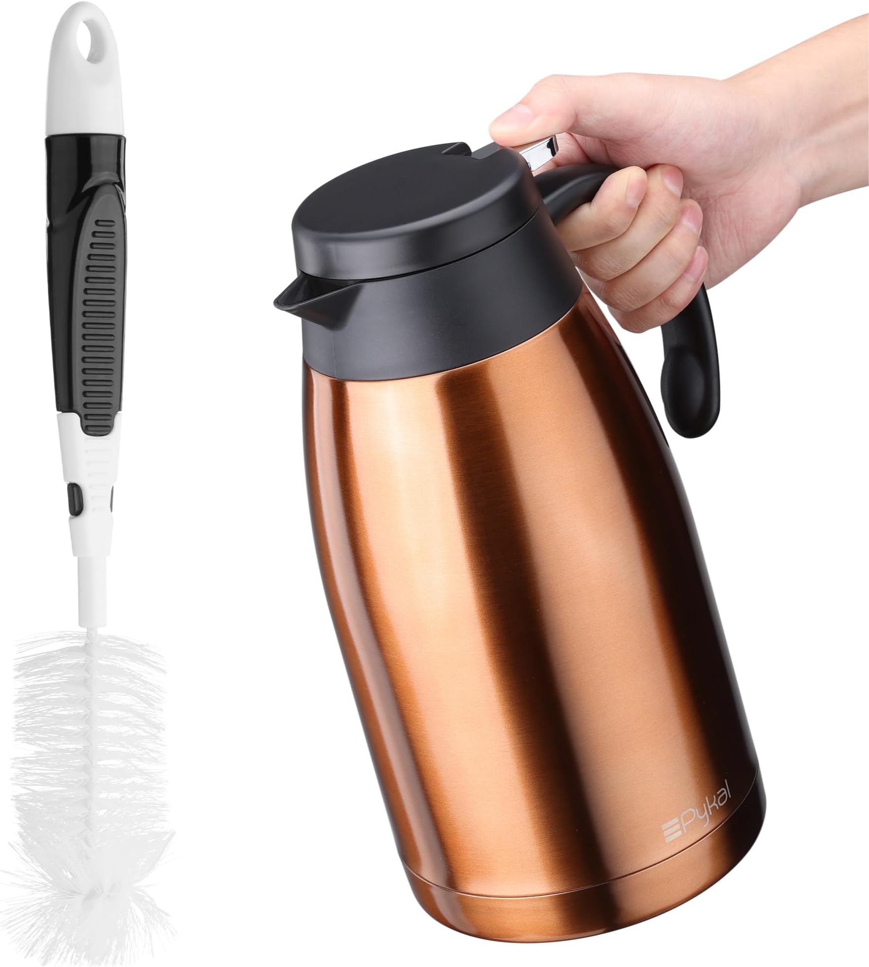 Pykal Thermal Coffee Carafe Stainless Steel - Heavy Duty Lab Tested Heat Retention - 2L (68 oz) Insulated Coffee Thermos Water & Beverage Dispenser - Premium Grade Thermal Pot Gold