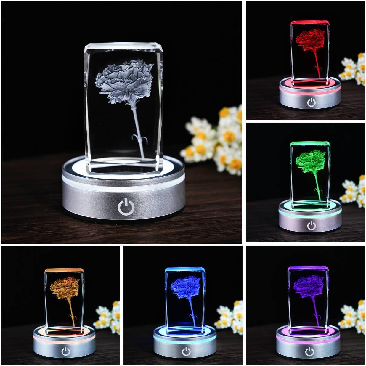 LED Light Base for Glass Art 3 Inch Crystal Display Stand USB Powered | USB or AAA powered Six lighting modes Flat surface Touch control Non rotating design