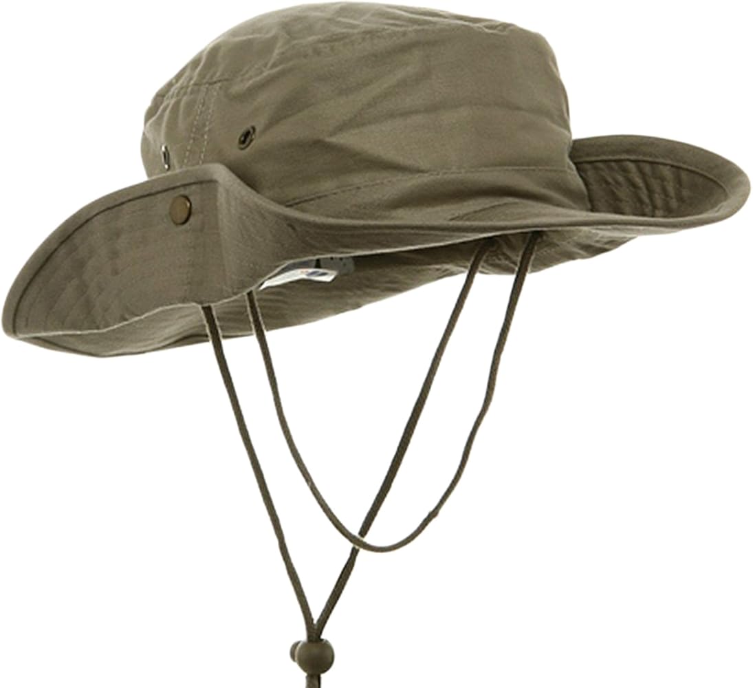 MG Brushed Twill Aussie Side Snap Hat w/ Chin Cord (Khaki, Small MG Brushed Twill Aussie Side Snap Hat w/ Chin Cord (Khaki, Small