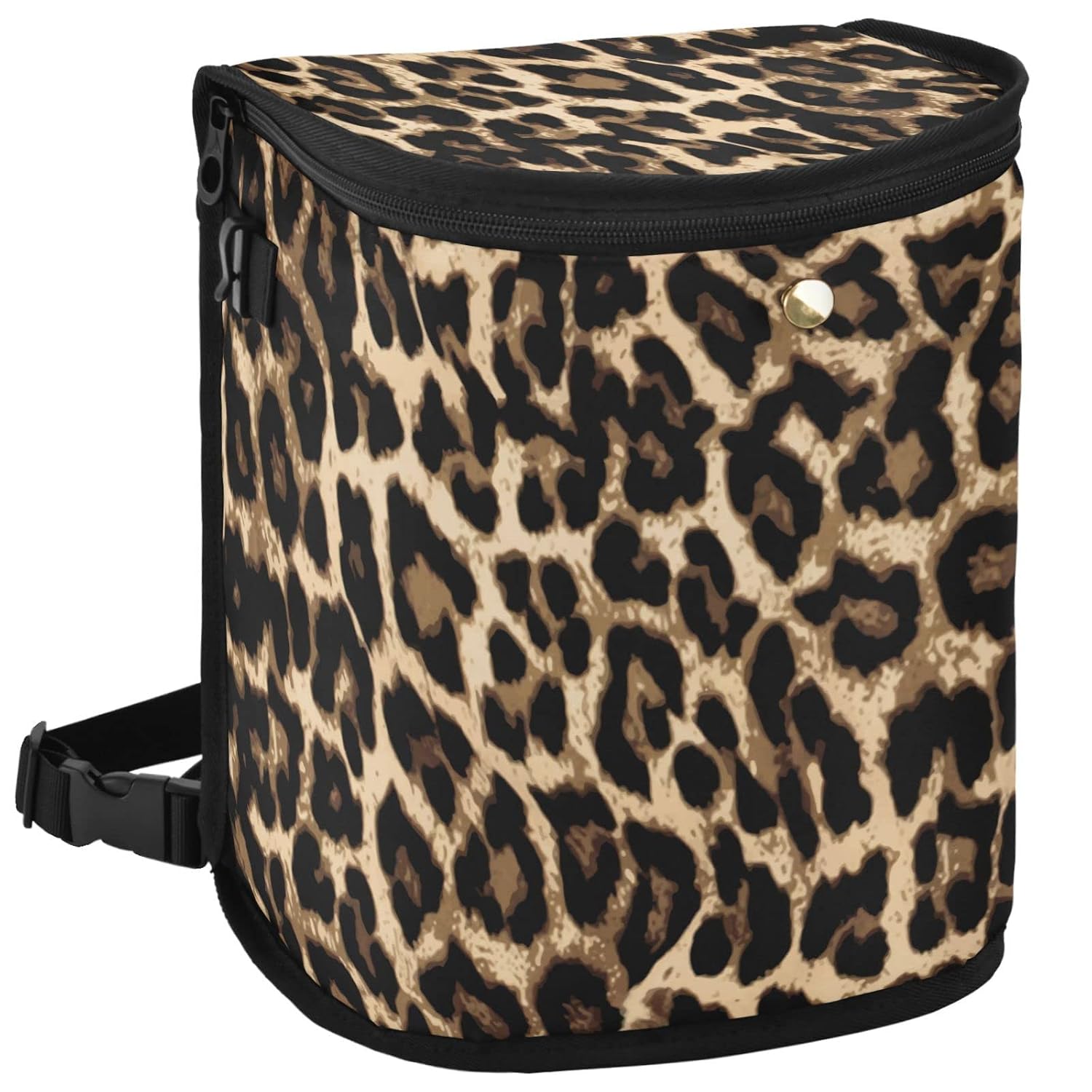 Black Leopard Car Trash Can African Animal Skin Print Car Garbage Bag with Lid Hanging Waterproof Leak Proof Vehicle Storage Bin
