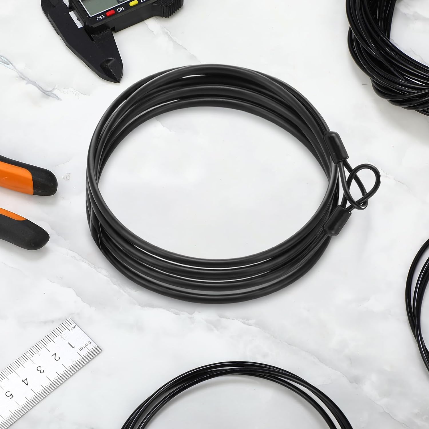 12 Pack Security Cable Luggage Lock with Loops 7 ft 3mm Braided Steel Coated Bike Cable Wire Double Loop Anti Theft Safety for U Lock, Padlock and Disc(Black)