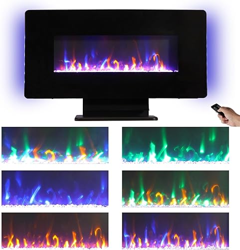 Miniatura 3 de Chimenea eléctrica delantera curvada de 36 pulgadas, chimenea eléctrica independiente o montada en la pared con color de llama ajustable y control