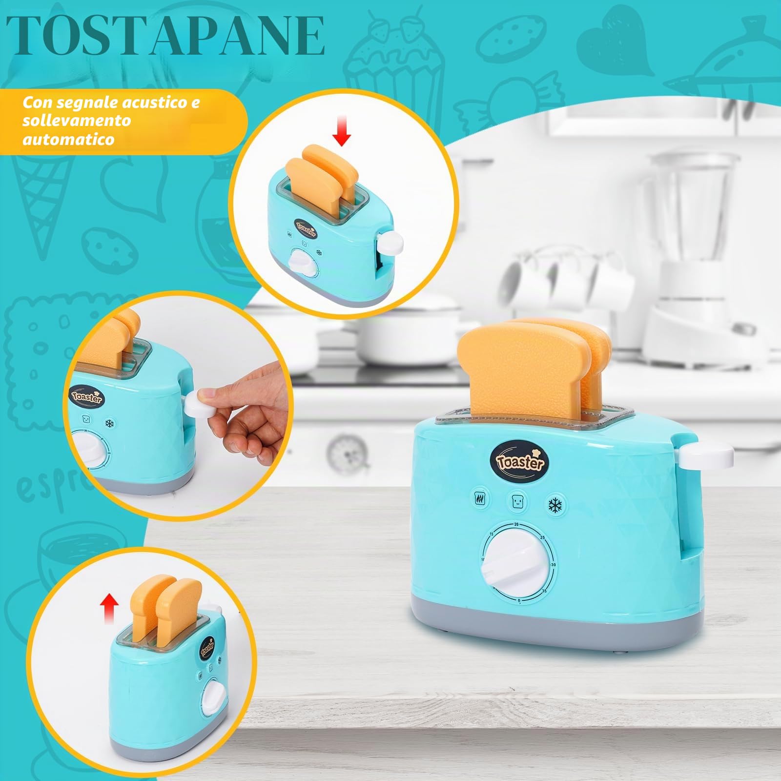 Giochi Accessori da Cucina per Bambini,Kitchen Accessori con Macchina da Caffè,Spremiagrumi,Mixer,Tostapane,Bambino Giocattolo Set da Cucina per Ragazze e Ragazzi 3 4 5 Anni
