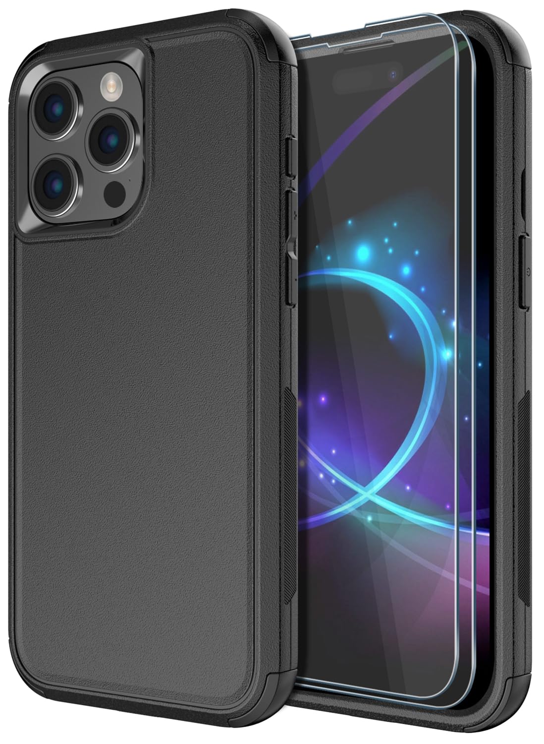 Diverbox for iPhone 15 Pro Case [Shockproof] [Dropproof] [Tempered Glass Screen Protector ],Heavy Duty Protection Phone Case Cover for Apple iPhone 15 Pro 6.1 inch (Black)