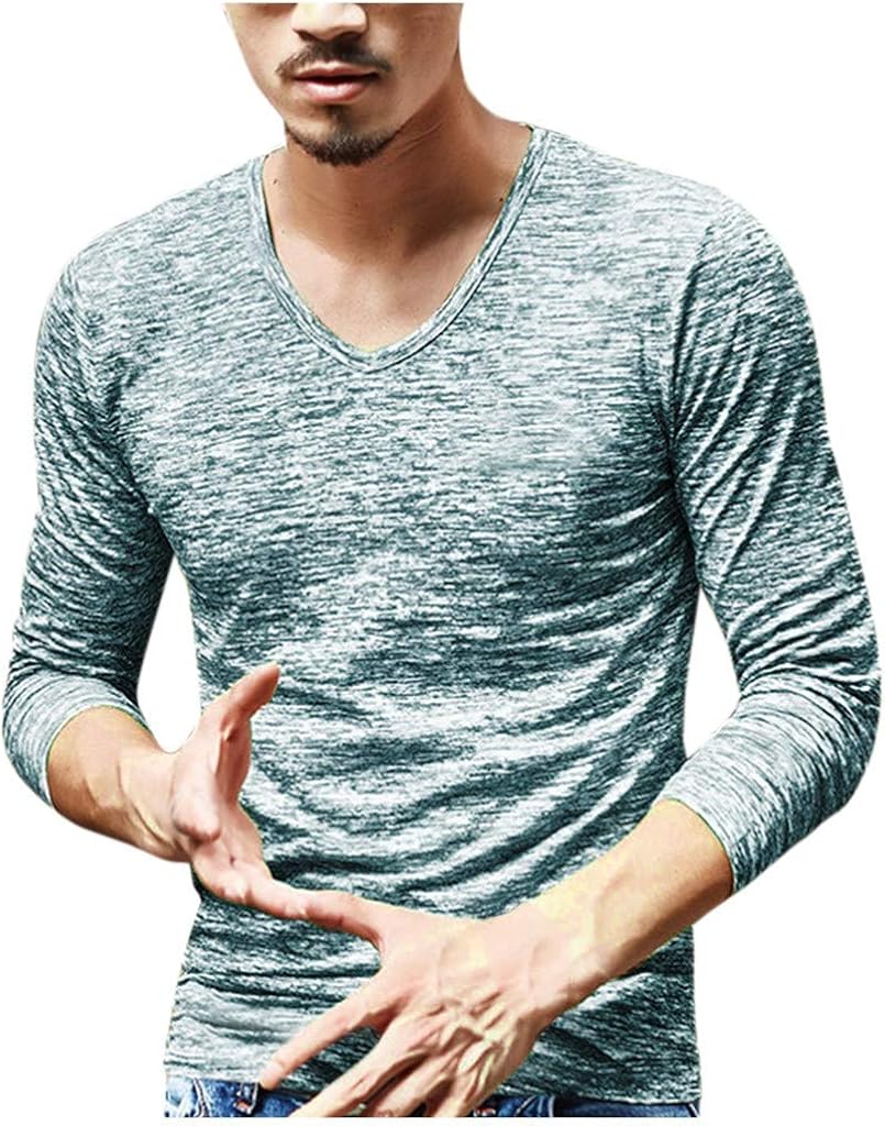 aihihe Mens Slim Fit Long Sleeve T-Shirts V Neck Tie Dye Tops Shirts Blouse Lightweight Basic T-Shirts: Clothing