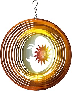 FONMY Wind Spinner 3D Stainless Steel Laser Cut Metal Art 12 inches Moon and Sun Hanging Wind Spinner, Kinetic Yard Art Decorations - Indoor/Outdoor DÃ©cor