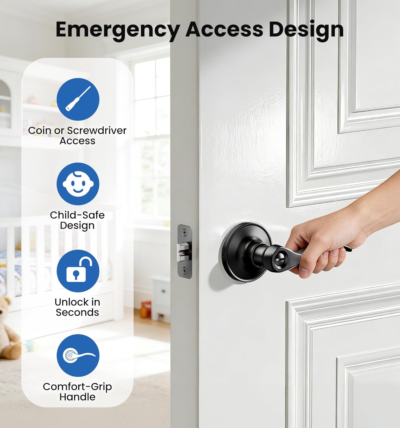 Veise 10 Pack Door Handles Interior, Privacy Door Levers Lock Keyless for Bedroom, Bathroom, Rust-Proof Door Knobs Interior, Waterproof Zinc Alloy Wave Lever Right Left Handed, Matte Black