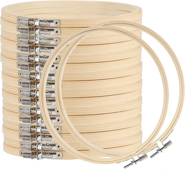 MANCHAP 18 Pack 7 Inch Embroidery Hoops, Adjustable Round Bamboo Circle Cross Stitch Hoop Rings for Craft Making