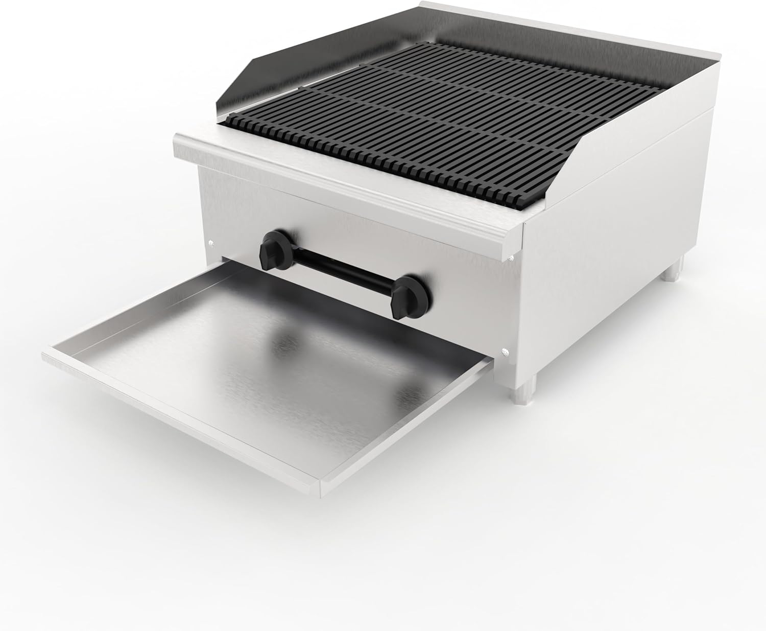 Commercial Gas Lava Rock Charbroiler Stainless Steel Countertop Grill Cast Iron Grates Dual Burners Restaurant BBQ Broiler Adjustable Heat Control Removable Grease Tray Kitchen Cooking Equipment