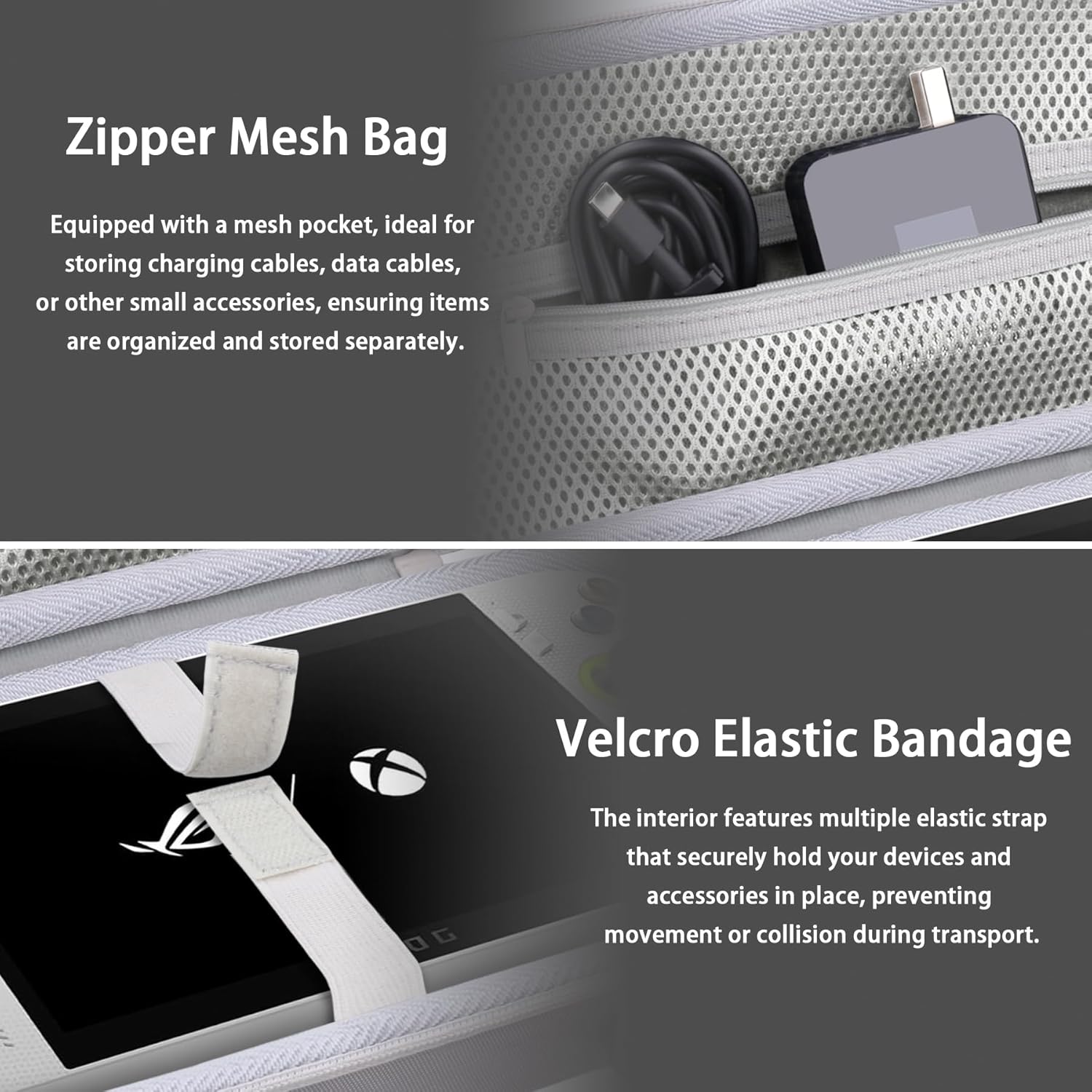 co2CREA Hard Carrying Case for ASUS ROG Xbox Ally / ROG Xbox Ally X 7" 2025 Gaming Handheld Console, EVA Protective Storage Bag, Mesh Pocket & Carry Handle (White Case)