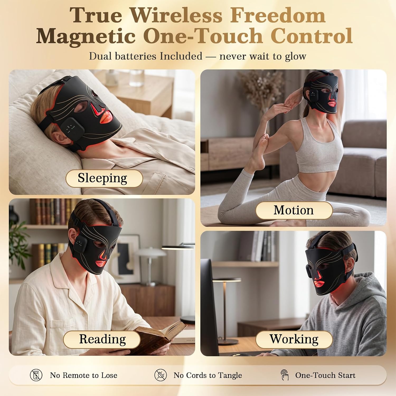 LED Face Mask, Red Light Face Mask with 660nm, 850nm, 415nm, Cordless Rechargeable Face Mask with 2 Controllers, 10/15 Min Timer for Daily Use