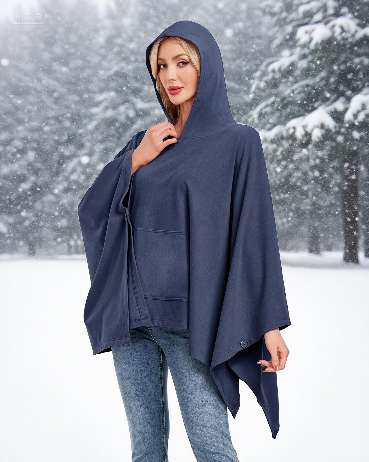 WOWENY Poncho da donna con cappuccio, da donna, termico, invernale, autunno, mantello caldo, sciarpa a tracolla, elegante con cappuccio