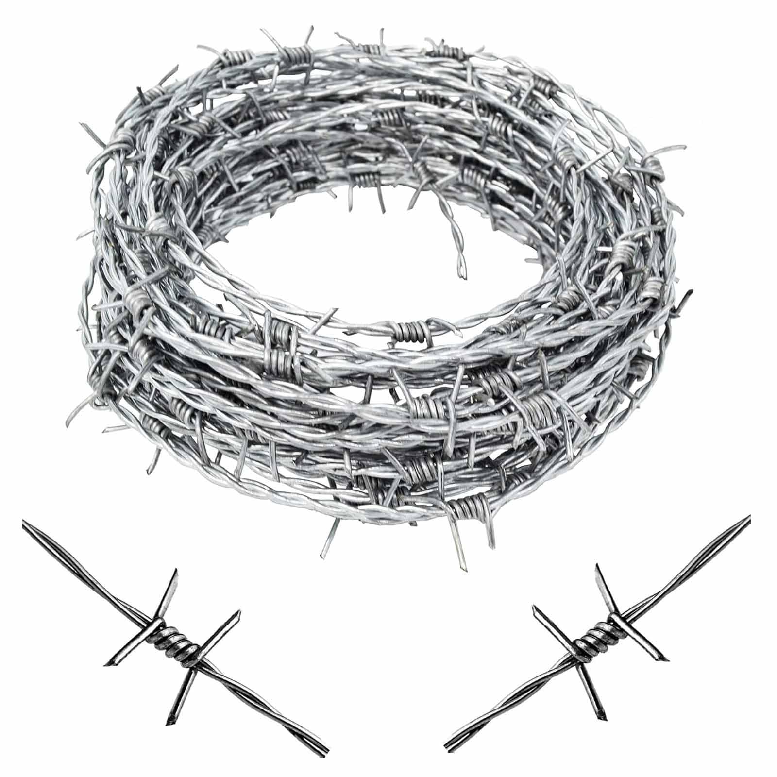 Alambre de púas de 4 Puntas, Calibre 18, Rollo de Alambre de púas auténtico de 40 pies, cercas, Manualidades y para ahuyentar Animales (200 m/656,1 pies).