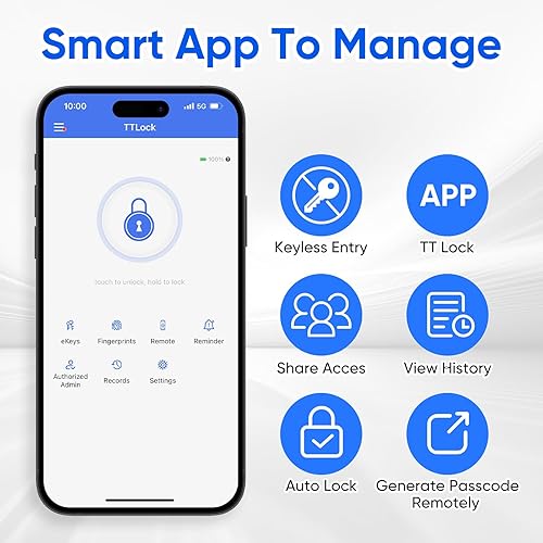 Miniatura 5 de Cerradura de puerta inteligente con teclado con asa, cerrojo de entrada sin llave para puerta delantera, cerrojo de bloqueo automático inteligente