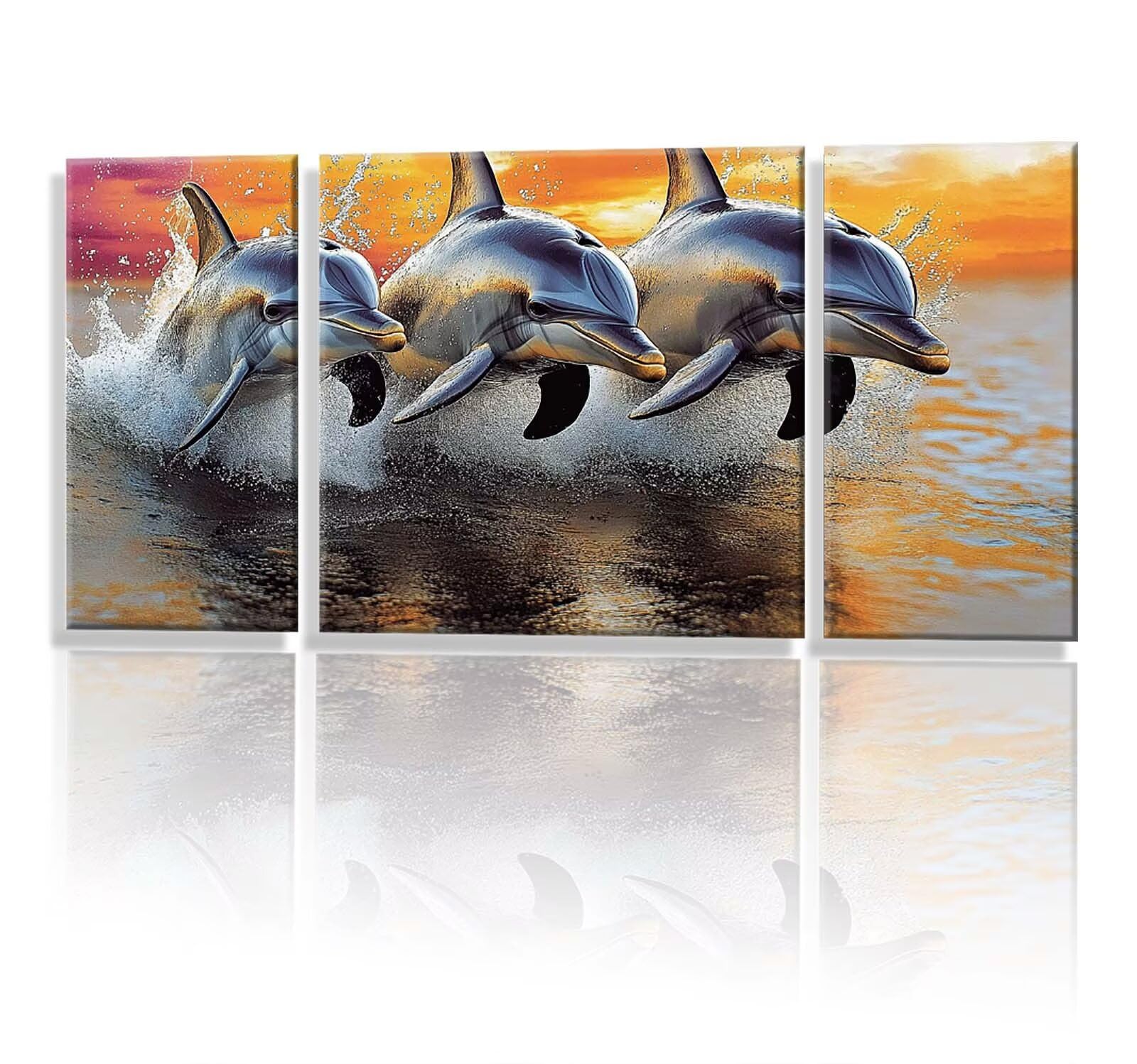 3 Pezzi Dipingere con i Numeri adulti, Paint by Numbers Animale Delfino, Kit Lavoretti Creativi, Kit di Pittura Acrilica Fai-da-Te, con Pennello, Decorazioni Casa 70x140cm (Senza Cornice) y1s-604