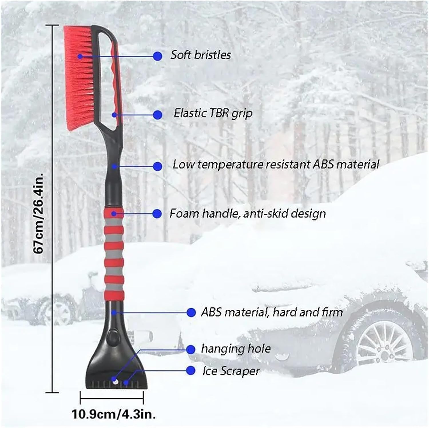 2-in-1 Car Snow Removal Shovel & Ice Scraper with Extendable Handle, Detachable Snow Brush Windshield & All Vehicles, Winter(Yellow)