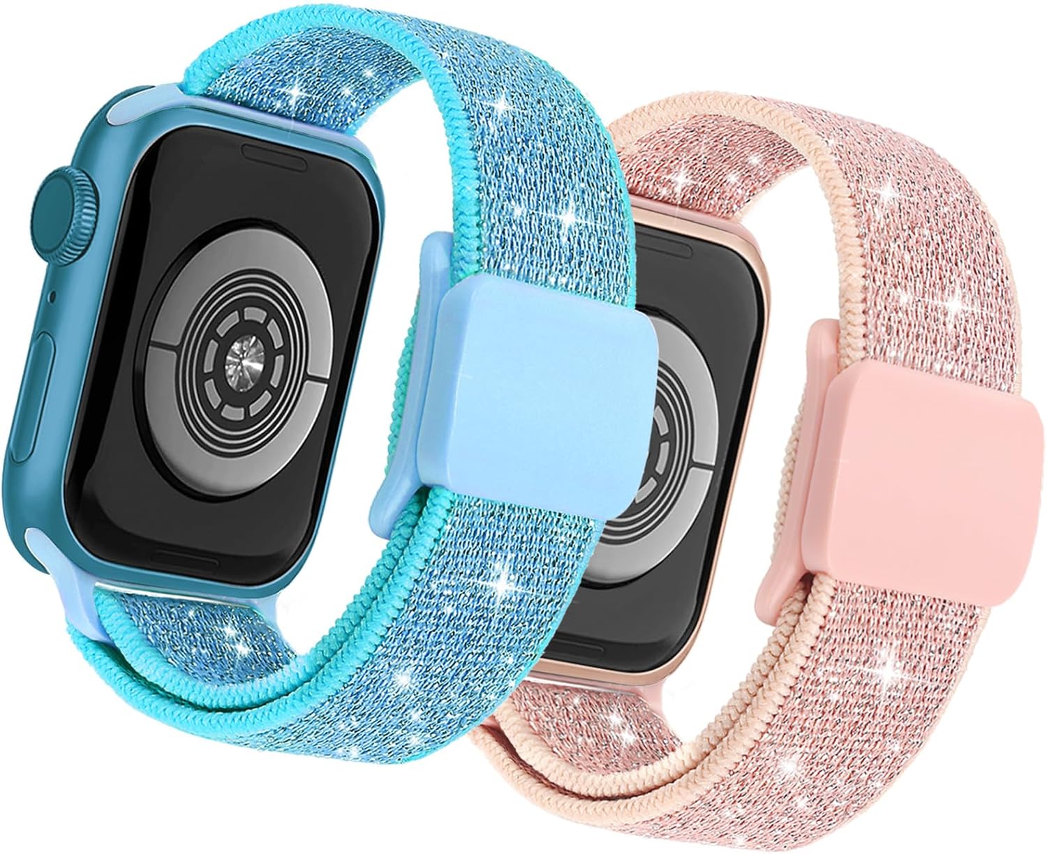 Stretchy Bands Compatible with Kids Apple Watch Band 38mm 40mm 41mm 42mm 44mm 45mm 46mm 49mm, Soft Elastic Glitter Strap for iWatch Series 10 9 8 7 6 5 4 3 SE SE2 SE3 Girls Boys