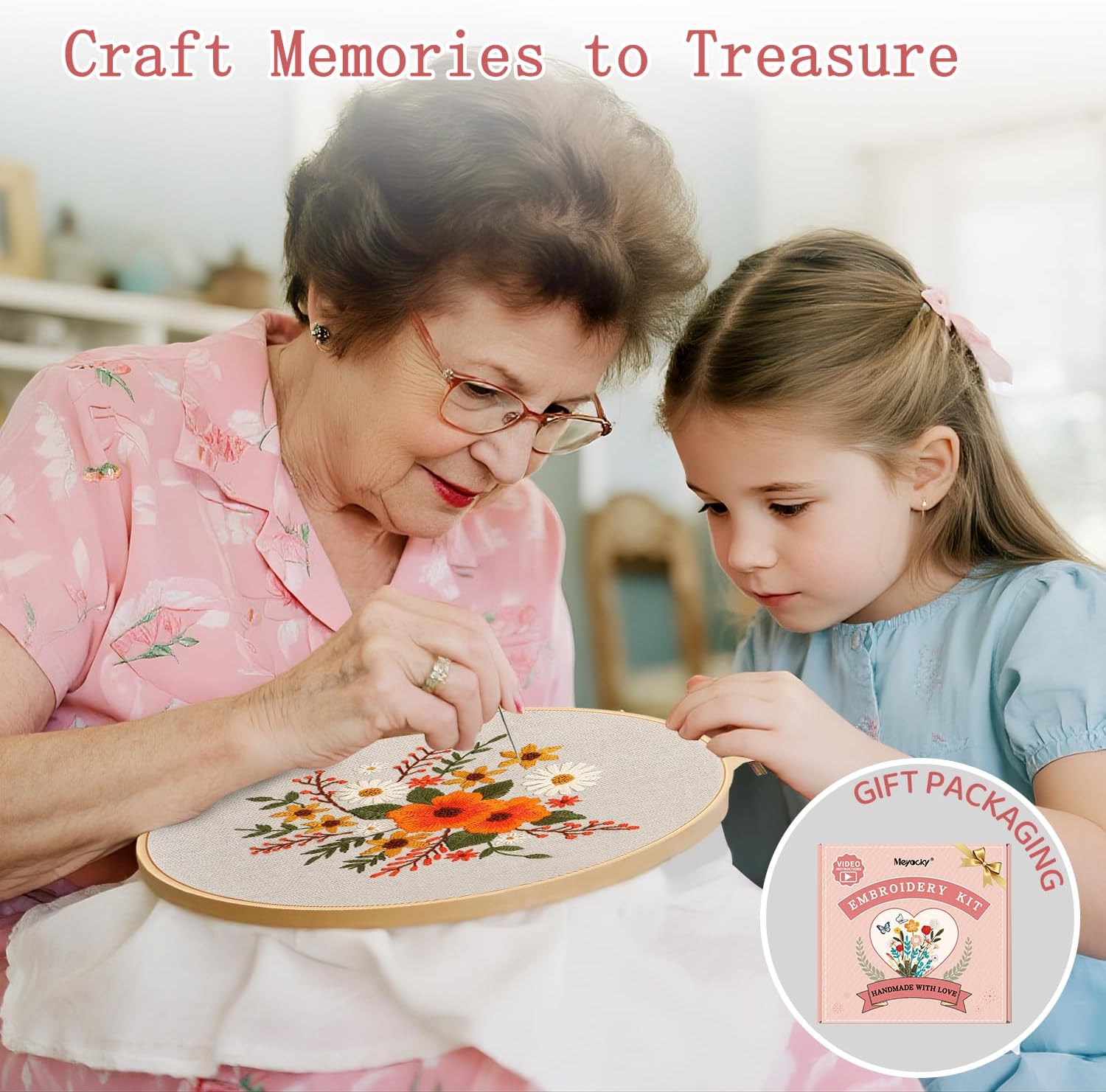 Meyocky Embroidery Kit for Beginners with Floral Leaf Patterns Stitch Video image 5