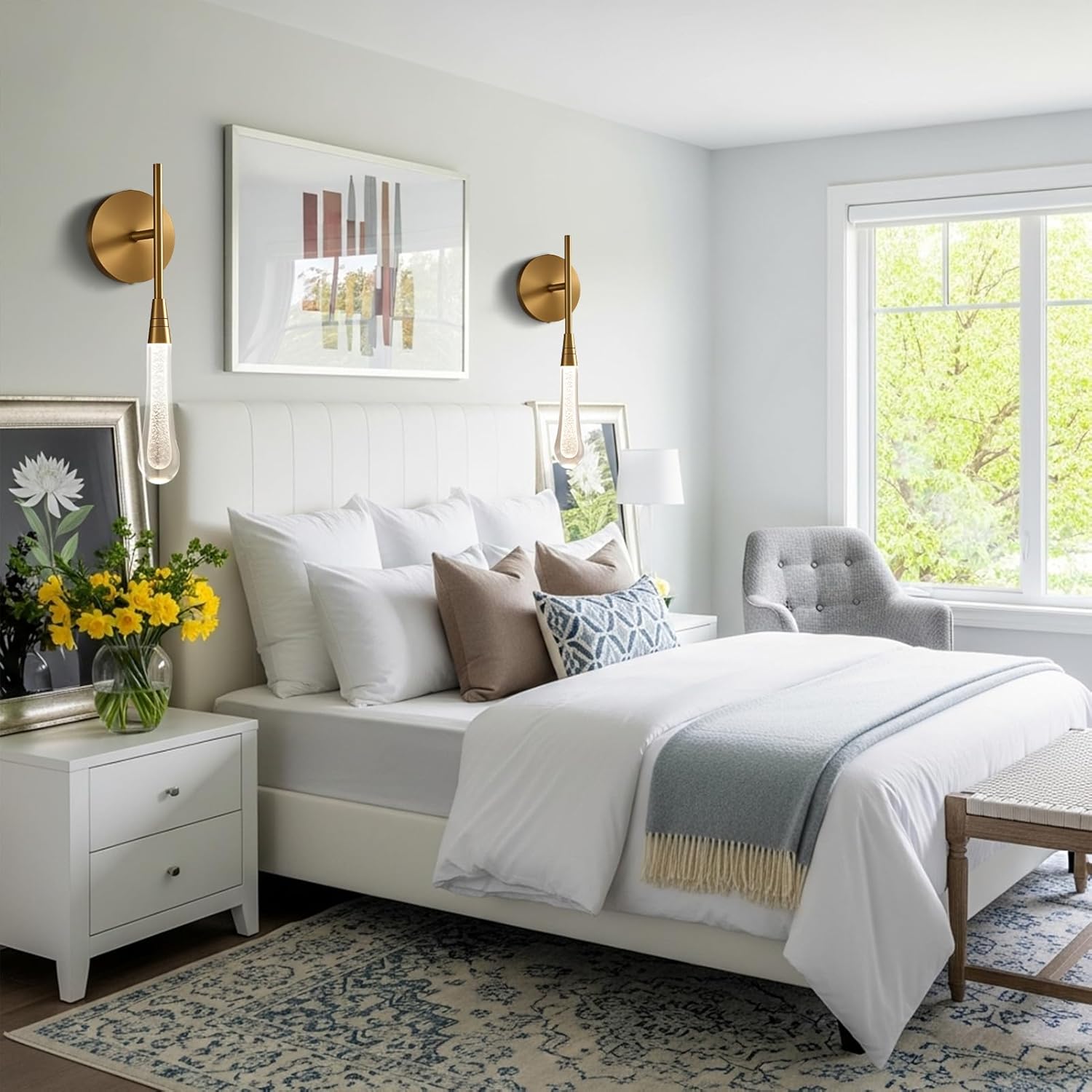 Teardrop Wall Sconces Gold Raindrop Sconces Ambient Accent Wall Lighting Bedroom Luxury Crystal Raindrop Wall Light for Living Room Brass Teardrop Sconces, Glass Vanity Light, Bulb Included