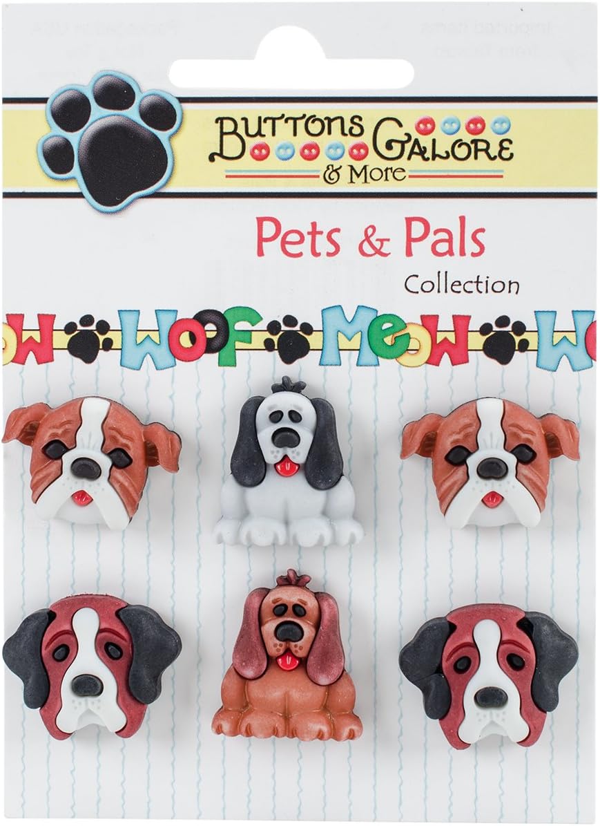 Buttons Galore PP102 Pets & Pals Buttons (6 Pack), Dog Days, Multicolor